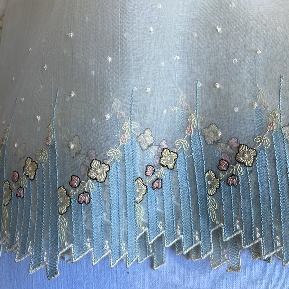Antique (ca1920s/1930s) organdy hem fabric, sheer w/floral & striped embroidery - Picture 1 of 7